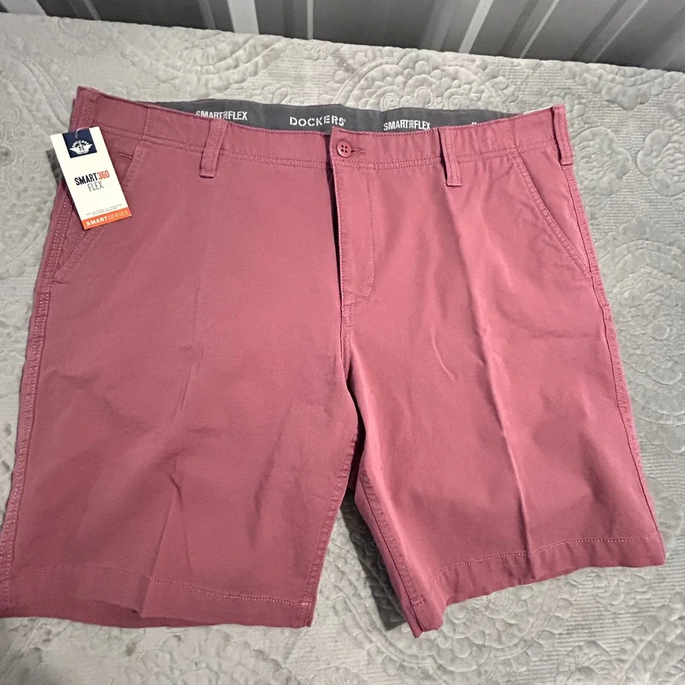 Dockers Mens Smart 360 Flex Chino Shorts 42 Clay Pink Smart Series Stretch New